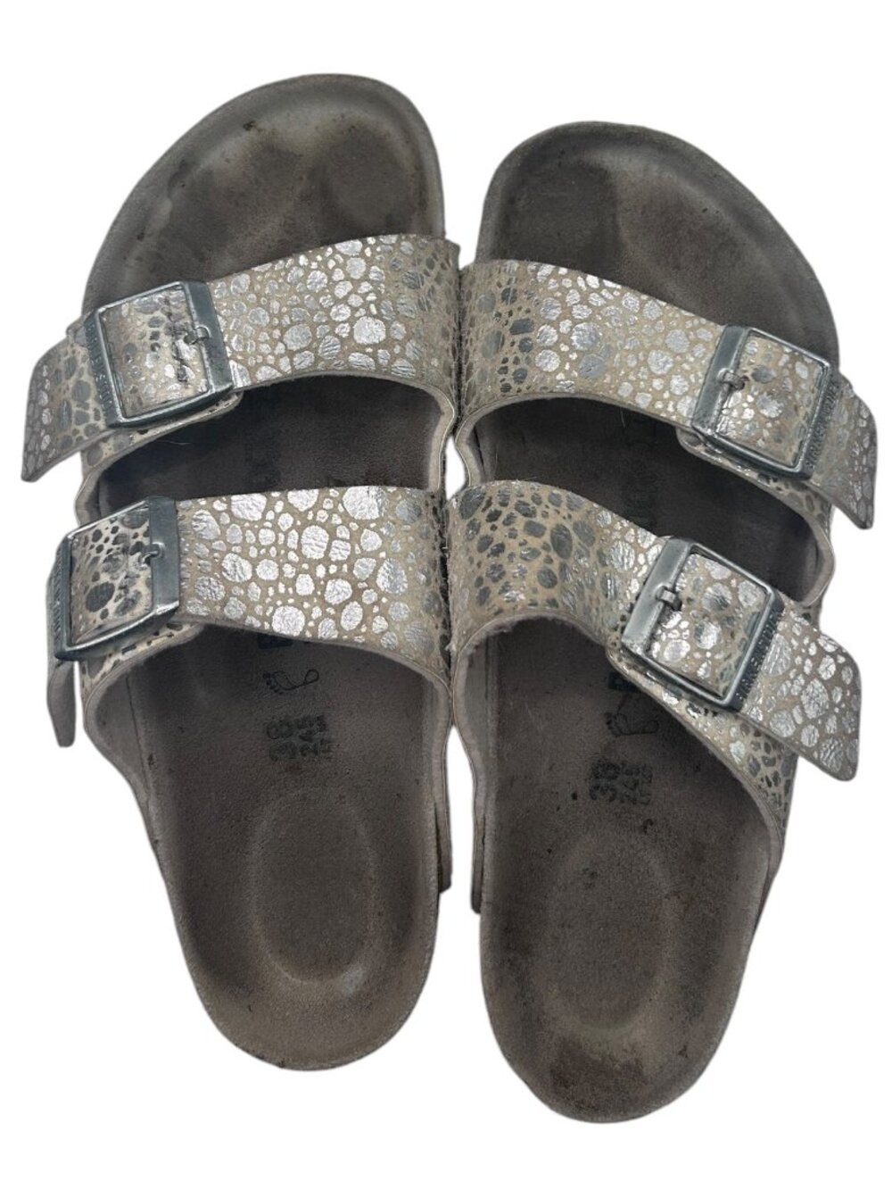 Birkenstock Arizona Stone Silver Metallic Sandals 38 AS IS - Picture 2 of 10